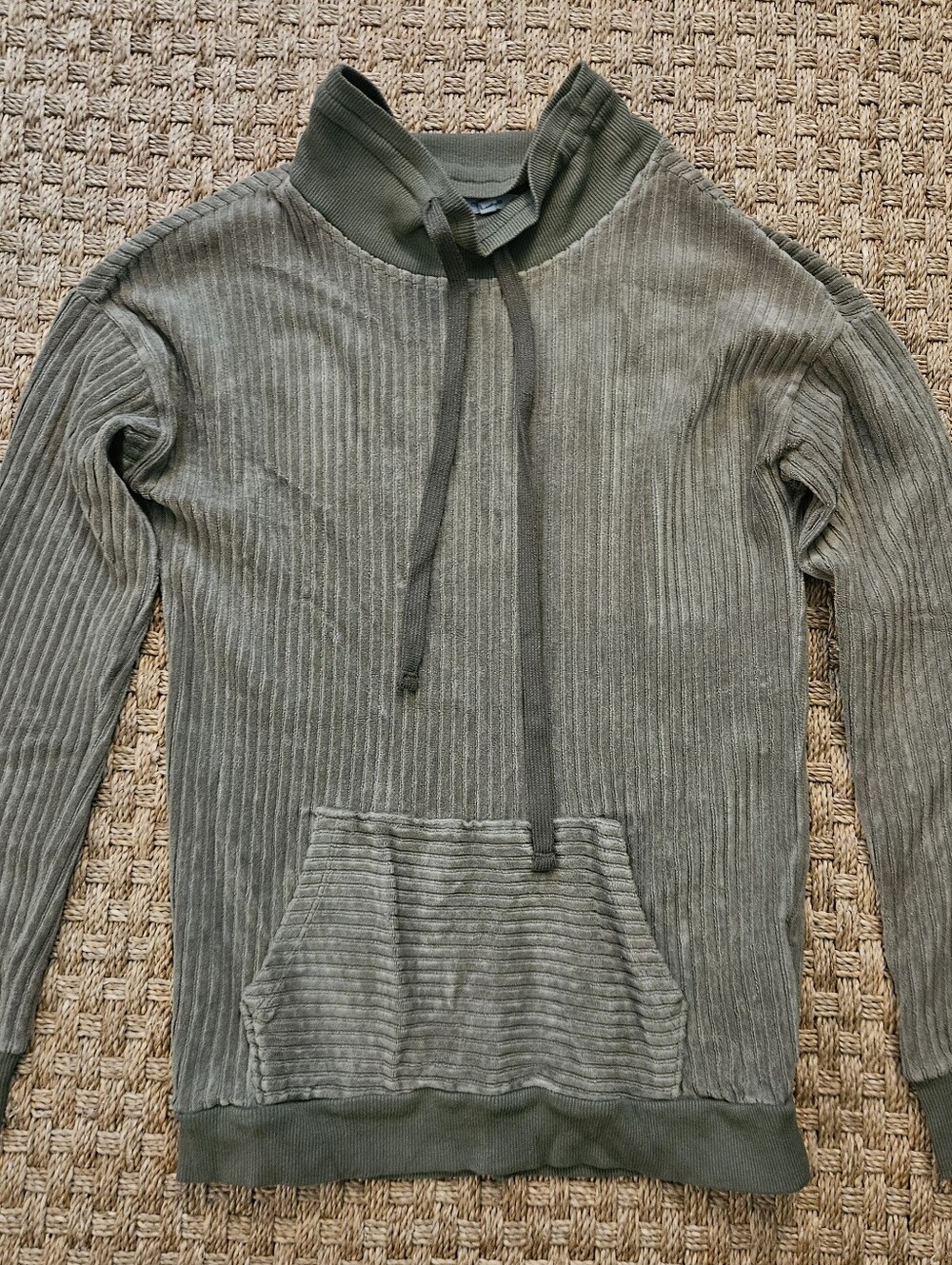 Womens Maurices Olive Ribbed Drawstring Pullover